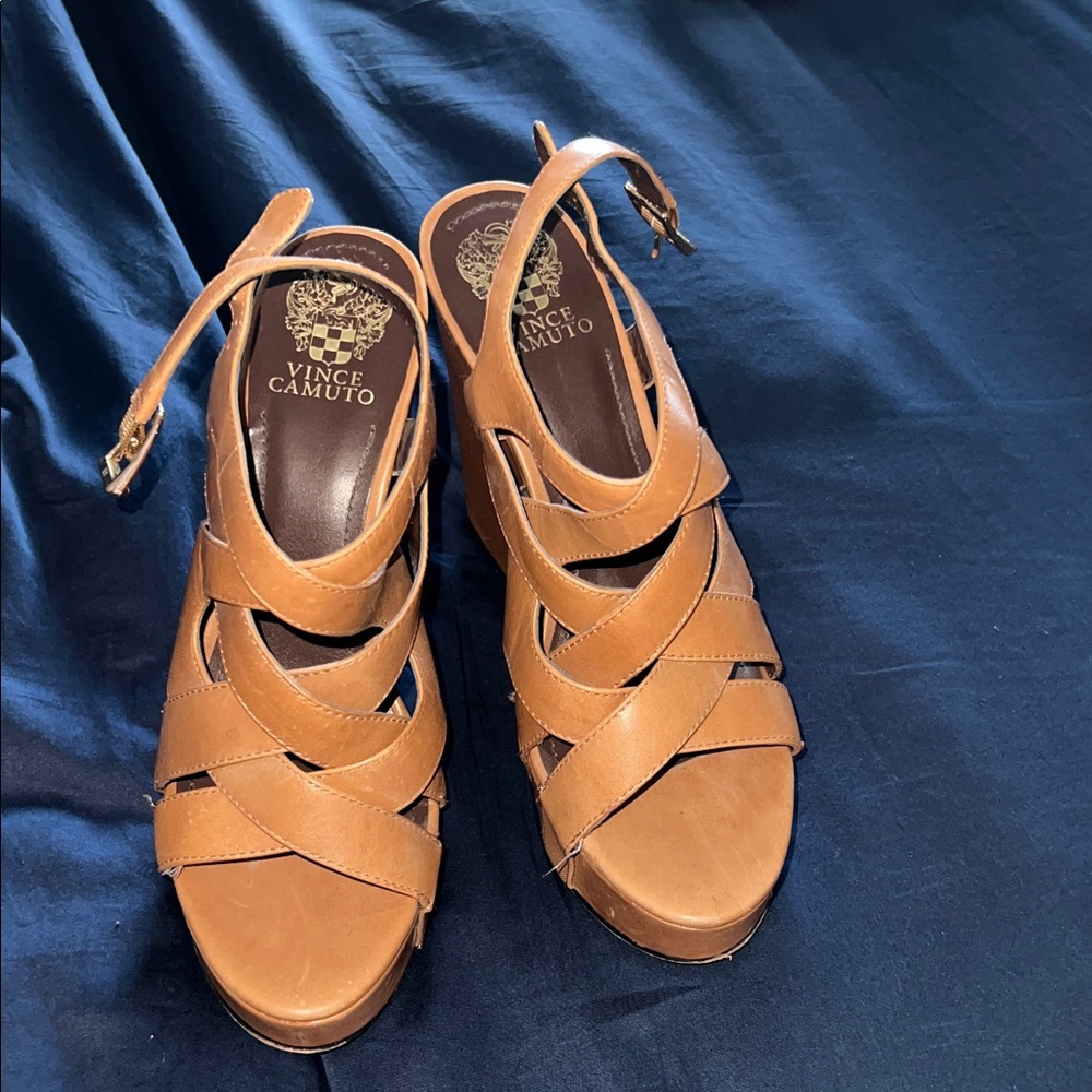Vince Camuto golden tan  Strappy Wedge Sandals